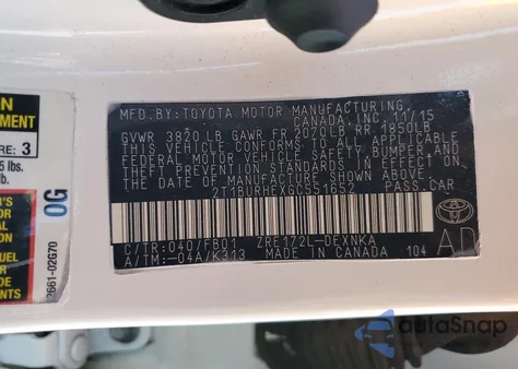 2016 Toyota Corolla L z USA, uszkodzony, nr VIN 2T1BURHEXGC551652